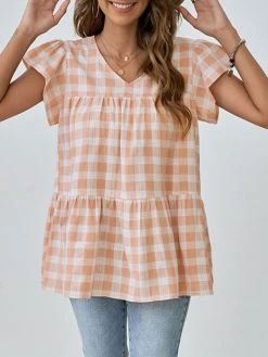 Women Check Print Ruffle Sleeve V-neck A-line Blouse 20 Women Check Print Ruffle Sleeve V-neck A-line Blouse -Zanzea Shop a1e8abdc 57fd 4a6e 9e21 4ac359827611