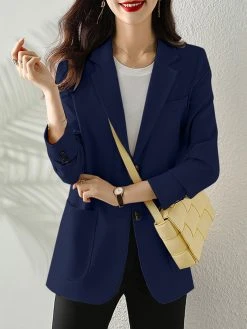 Solid Button Front Pocket Lapel Long Sleeve Blazer -Zanzea Shop a1f8125a 53b4 4d63 9cf7 f818a550d9f8