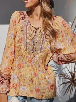 Women Allover Floral Print V-Neck Bohemian Long Sleeve Blouse -Zanzea Shop a24e285d a06f 405b 9f42 1ce594c26254