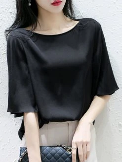 Satin Solid Ruffle Sleeve Boat Neck Women Blouse -Zanzea Shop a2644723 39e6 4c7e b980 543a39c26ab9