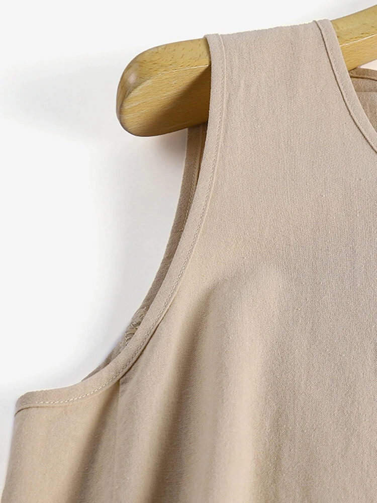 Women Pleated Splice Hem Cotton Sleeveless Tank Top 4 Women Pleated Splice Hem Cotton Sleeveless Tank Top - Image 4