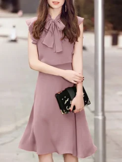 Solid Ruffle Sleeve Tie Neck Invisible Zip Back Dress 22 Solid Ruffle Sleeve Tie Neck Invisible Zip Back Dress -Zanzea Shop a29f1ecf fc76 4556 b6bd c625a17b7f40