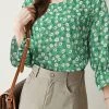 Random Allover Print Crew Neck 3/4 Sleeve Casual Blouse