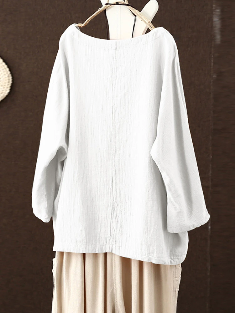 Solid Color Crew Neck Long Sleeve Plus Size Blouse 2 Solid Color Crew Neck Long Sleeve Plus Size Blouse - Image 2