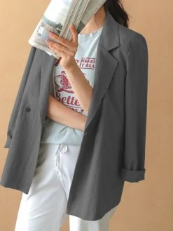 Solid Button Front Lapel Long Sleeve Casual Blazer -Zanzea Shop a3c7e0d6 429c 4e78 ad2c 0e538934d8b4