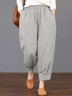 Solid Elastic Waist Pocket Pants For Women -Zanzea Shop a3cf2326 2bbf 458d a498 0956a51e783c