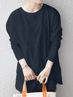 Solid Long Sleeve Slit Hem Long Sleeve T-shirt -Zanzea Shop a3e450b8 9211 44c6 af16 bea136e7312e