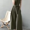Solid Ruffle Sleeve Pocket Square Collar Wide Leg Jumpsuit
