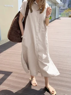 Solid Button Pocket Lapel Short Sleeve Casual Shirt Dress -Zanzea Shop a403b840 27e1 4e05 bad6 c3d70f76196e