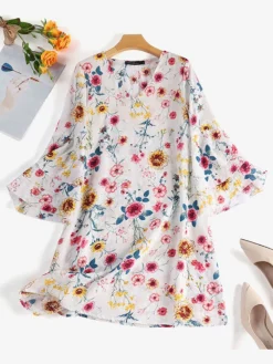 Women Floral Print V-Neck Layered Bell Sleeve Dress -Zanzea Shop a40fd92e f0ff 4ca3 b05f 123439175cef