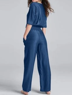 Women Solid V-Neck Shirred Waist Half Sleeve Denim Jumpsuit 13 Women Solid V-Neck Shirred Waist Half Sleeve Denim Jumpsuit -Zanzea Shop a427ac1c fe84 4fff 9755 499804ecaaaf