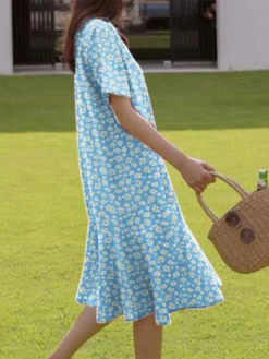 Allover Floral Print Ruffle Hem Short Sleeve Crew Neck Dress -Zanzea Shop a444f9a9 4c9b 4bec 893c 877934f3c65f