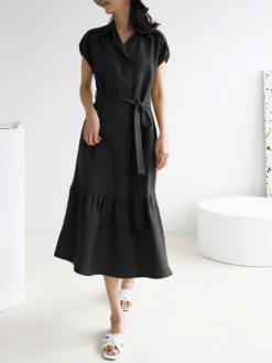 Solid Slit Pocket Lapel Short Sleeve Dress With Belt -Zanzea Shop a46639f3 5830 4aad 9710 7dd05827bd61
