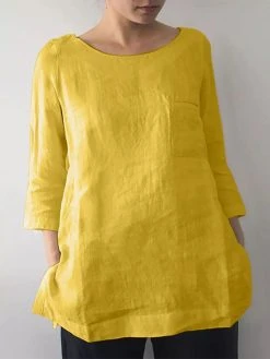 Solid 3/4 Sleeve Keyhole Back Slit Crew Neck Blouse 12 Solid 3/4 Sleeve Keyhole Back Slit Crew Neck Blouse -Zanzea Shop a47e8455 e252 4ad9 bb4f 327873336131