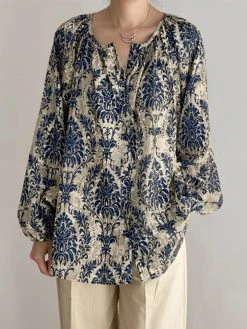 Allover Flower Print Button Long Sleeve Blouse -Zanzea Shop a4a43749 997d 410e 9504 9485a780c5ab