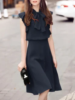 Solid Ruffle Sleeve Tie Neck Invisible Zip Back Dress 16 Solid Ruffle Sleeve Tie Neck Invisible Zip Back Dress -Zanzea Shop a4d6006a bc37 4f7a 98b2 a887b76abd7e