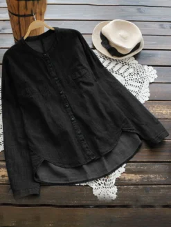 Solid Color Crew Neck Irregular Denim Plus Size Shirt -Zanzea Shop a511b5f8 5dca 4854 a260 960c6dedd601