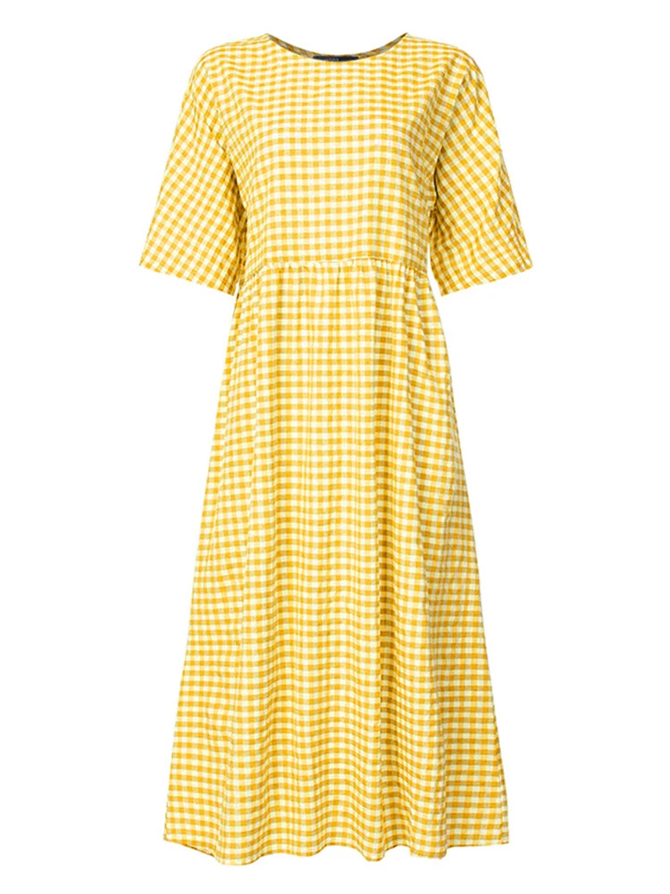 Casual Plaid Print Crewneck Short Sleeve Plus Size Dress 4 Casual Plaid Print Crewneck Short Sleeve Plus Size Dress - Image 4