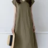 Solid High-low V-neck Short Sleeve Casual Dress