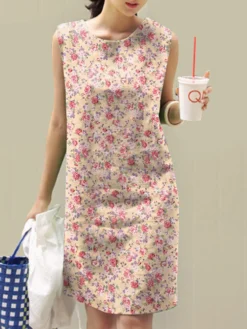 Women Allover Ditsy Floral Print Crew Neck Sleeveless Dress -Zanzea Shop a540e8e0 092d 4681 abb0 02551efa4c5e