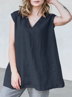 Solid V-neck Sleeveless Casual Loose Tank Top -Zanzea Shop a57ea874 9e97 4024 ad4d 85e8239bb0d3