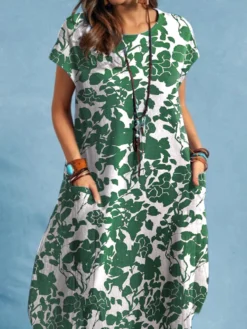 Allover Plants Print Dual Pocket Short Sleeve Dress -Zanzea Shop a5822a78 967d 4f1c 9868 1a30d9eedfb7