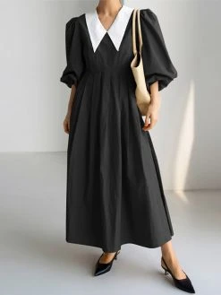 Contrast Collar Pleated Pocket Lantern Sleeve Maxi Dress 21 Contrast Collar Pleated Pocket Lantern Sleeve Maxi Dress -Zanzea Shop a5f68c79 67d9 4176 9742 afa7bdc835dd