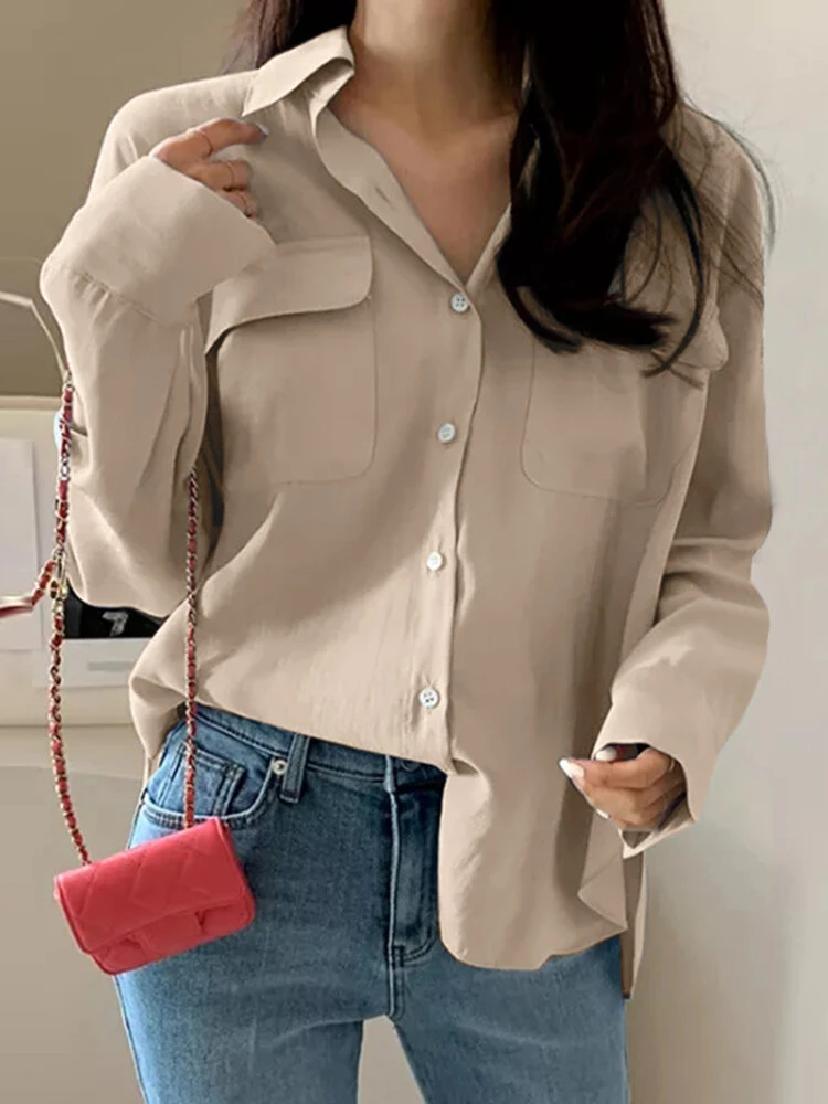 Solid Button Lapel Pocket Long Sleeve Shirt 6 Solid Button Lapel Pocket Long Sleeve Shirt - Image 6