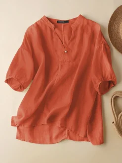 Women Solid Notch Neck High Low Hem Cotton Blouse -Zanzea Shop a64e0959 9d1f 462e aa69 19293b695f8b