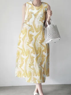 Wave Pattern Sleeveless Round Neck Print Dress -Zanzea Shop a6985987 8899 4526 87c7 e576f089d89c
