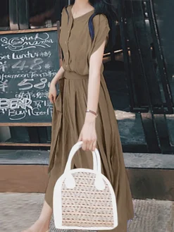 Solid Button Front Dress With Belt For Women -Zanzea Shop a6ae9da3 9d4a 477b a8e0 3321b812374b