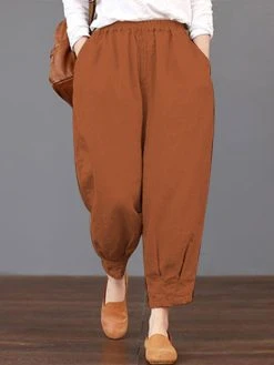 Solid Elastic Waist Pocket Pants For Women -Zanzea Shop a6dc27e2 6fa5 4d0c b635 8c955f36a8e5