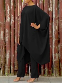 Solid Irregular Dolman Sleeve Crew Neck Loose Two Pieces Suit -Zanzea Shop a750ebe7 e9b1 49d3 84ae 416b3bb7df47