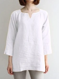 Solid Casual Notch Neck 3/4 Sleeve Blouse -Zanzea Shop a7d11a5c df62 4242 927d a3e9f67c24dd