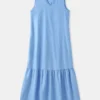Solid Sleeveless V-neck Plus Size Ruffle Long Dress