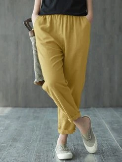 Solid Pocket Casual Cropped Tapered Pants For Women -Zanzea Shop a82d6df3 290e 4880 b303 28d588a56395