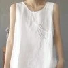 Women Embroidery Crew Neck Sleeveless Vintage Tank Top