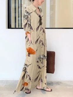 Plants Print Pocket Long Sleeve Button Maxi Shirt Dress -Zanzea Shop a8486100 34c4 4180 894b a1afdf39d308