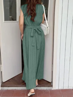 Textured Stand Collar Sleeveless Maxi Dress With Belt -Zanzea Shop a871b0c6 5251 4305 a26a b181b2d605c7