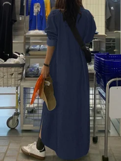 Solid Long Sleeve Denim Lapel Button Casual Dress -Zanzea Shop a8882ec7 ce99 4691 90a9 fdddc85b7e41