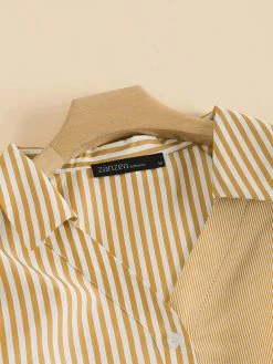 Stripe Print Long Sleeve Button Front Twisted Lapel Blouse -Zanzea Shop a8fb2bfb 61bb 49a0 bbe5 6947206c5192
