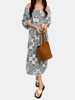 Tribal Paisley Print Off Shoulder 3/4 Sleeve Dress