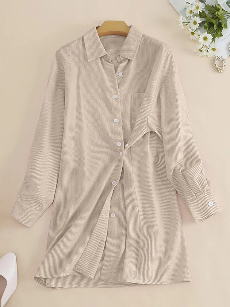 Stripe Long Sleeve Pocket Button Front Lapel Loose Shirt 11 Stripe Long Sleeve Pocket Button Front Lapel Loose Shirt - Image 11