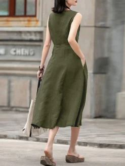Solid Sleeveless Pocket Crew Neck Casual Dress -Zanzea Shop a96816aa 797f 41c7 86b9 3630f4207bfe