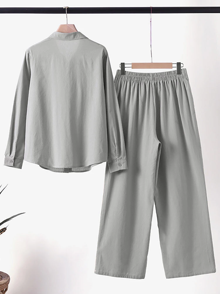 Solid Long Sleeve Straight Leg Two Pieces Suit 4 Solid Long Sleeve Straight Leg Two Pieces Suit - Image 4