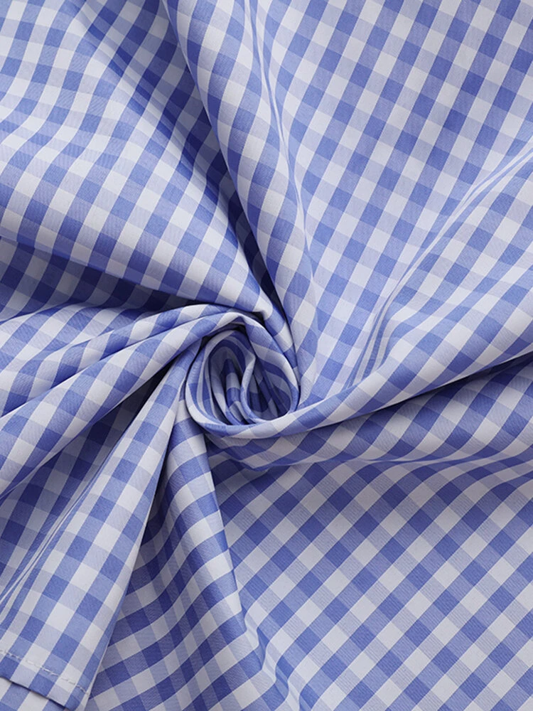 Women Gingham Plaid Lapel Half Button Short Sleeve Shirt Dress 7 Women Gingham Plaid Lapel Half Button Short Sleeve Shirt Dress - Image 7