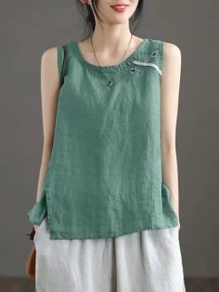 Contrast Slit Hem Sleeveless Crew Neck Casual Tank Top -Zanzea Shop a9dc0822 172b 4325 9a0b 86a51ad816ec