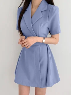 Solid Lapel Short Sleeve A-line Dress For Women -Zanzea Shop a9e19c12 729e 4ff5 8719 c17f7c541f43