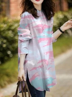 Tie Dye Loose Slit Hem Button Front Stand Collar Blouse -Zanzea Shop aa0f3f28 e562 4fac b1de 3280c9346b86