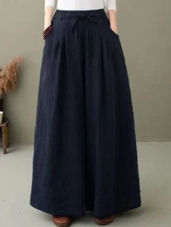 Solid Drawstring High Waist Pocket Wide Leg Pants -Zanzea Shop aa1099d0 0df9 407a af46 9440556d664d